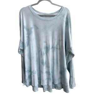 Calvin Klein Performance Womens 3X Tie Dye Long Sleeve High Low Top Blue Ribbed